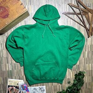 Vintage 90s Jerzees Blank Solid Green Hoodie Mens XL Basic Essentials Sweatshirt